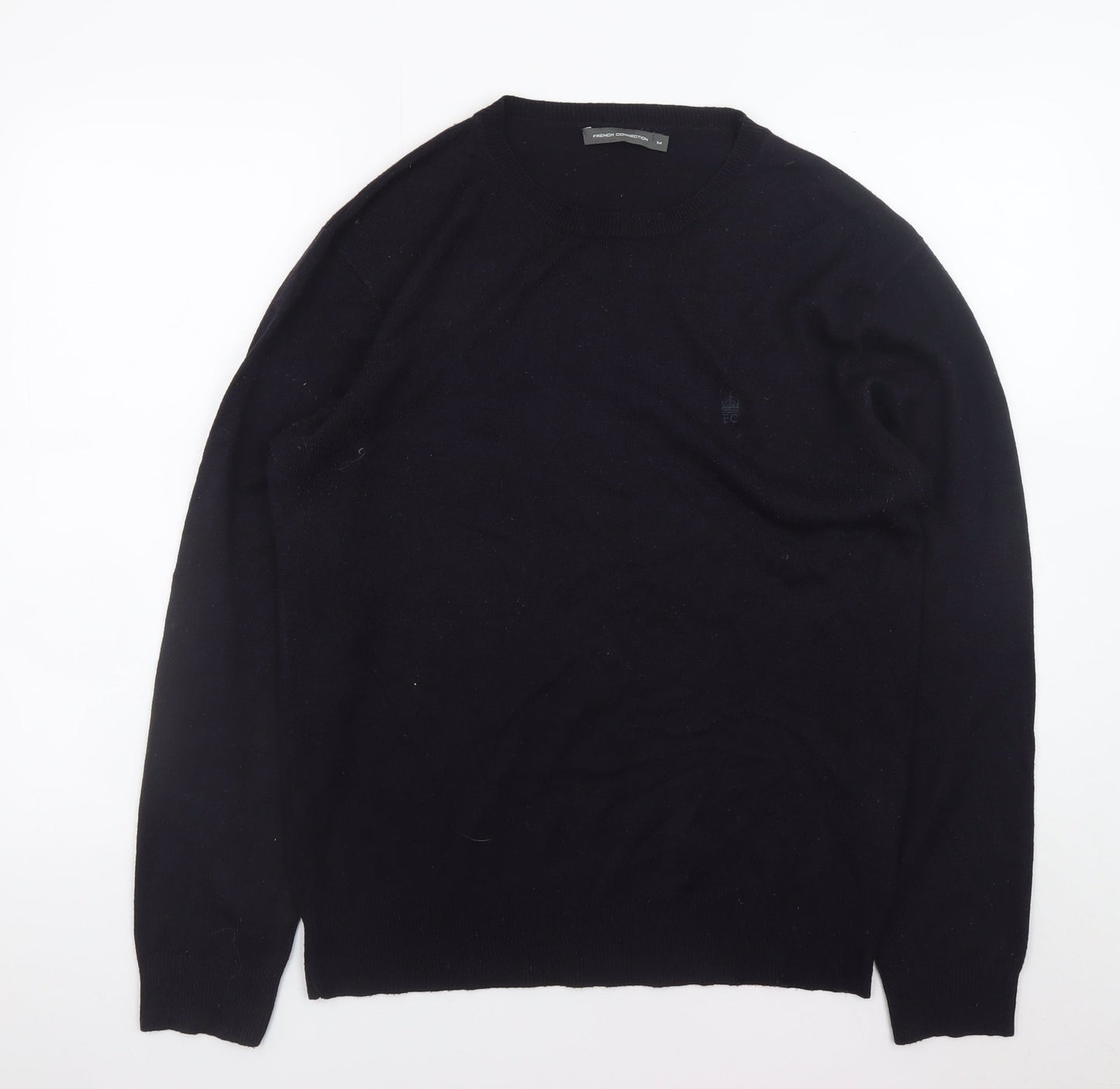 French Connection Men's Black Wool Crew Neck Jumper Size M
