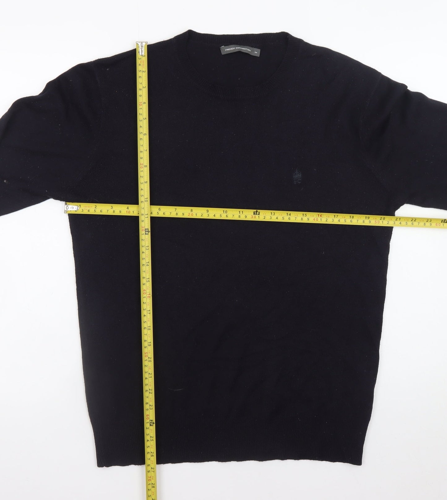 French Connection Men's Black Wool Crew Neck Jumper Size M