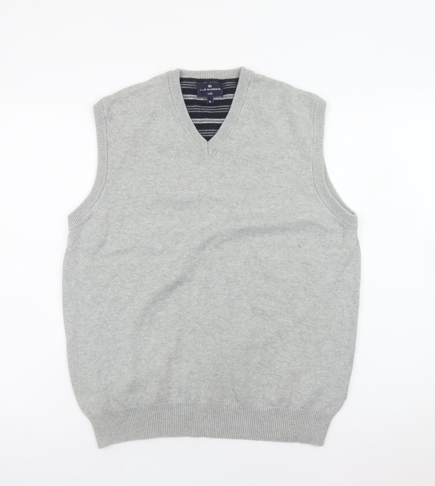 Marks and Spencer Blue Harbour Men's Grey Cotton V-Neck Vest M