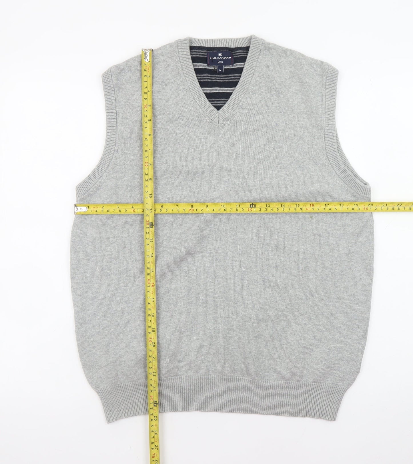 Marks and Spencer Blue Harbour Men's Grey Cotton V-Neck Vest M