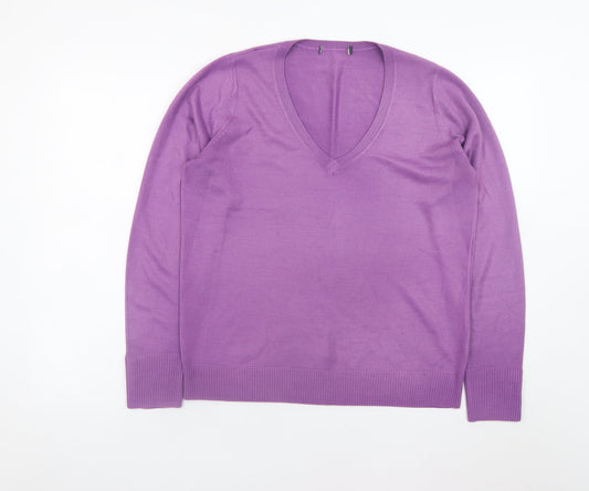 Marks and Spencer Men’s Purple V-Neck Classic Knit Jumper L