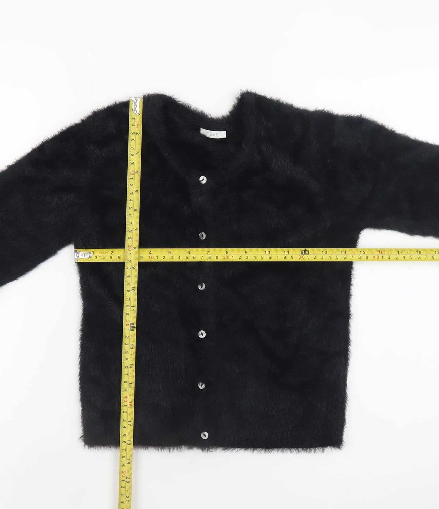 Next Girls Black Faux Fur Button Cardigan 12 Years Nylon Long Sleeve