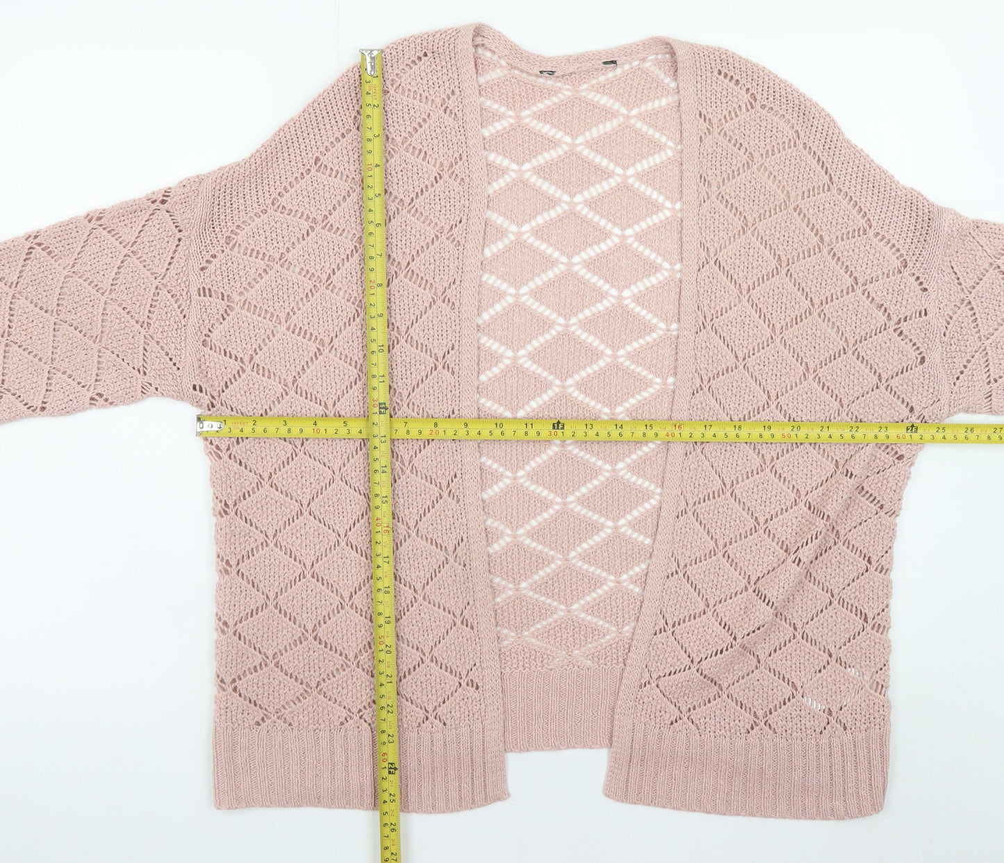 Peacocks Women Pink L Open-Knit Long Sleeve Cardigan