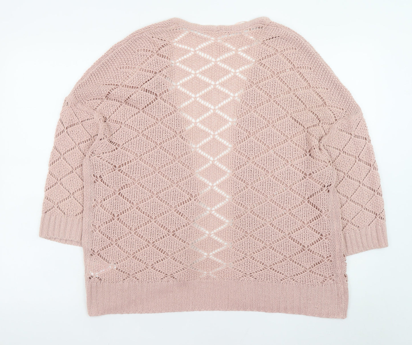 Peacocks Women Pink L Open-Knit Long Sleeve Cardigan