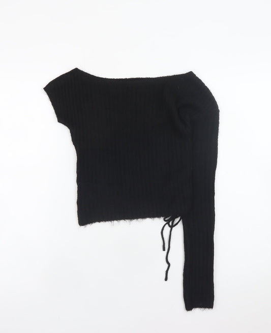 PrettyLittleThing Women’s Black Asymmetrical Knit Pullover Jumper Size S