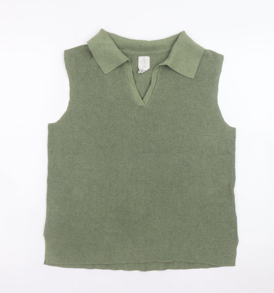 Joie Women's Green Collared Sleeveless Knit Tank Top Size M