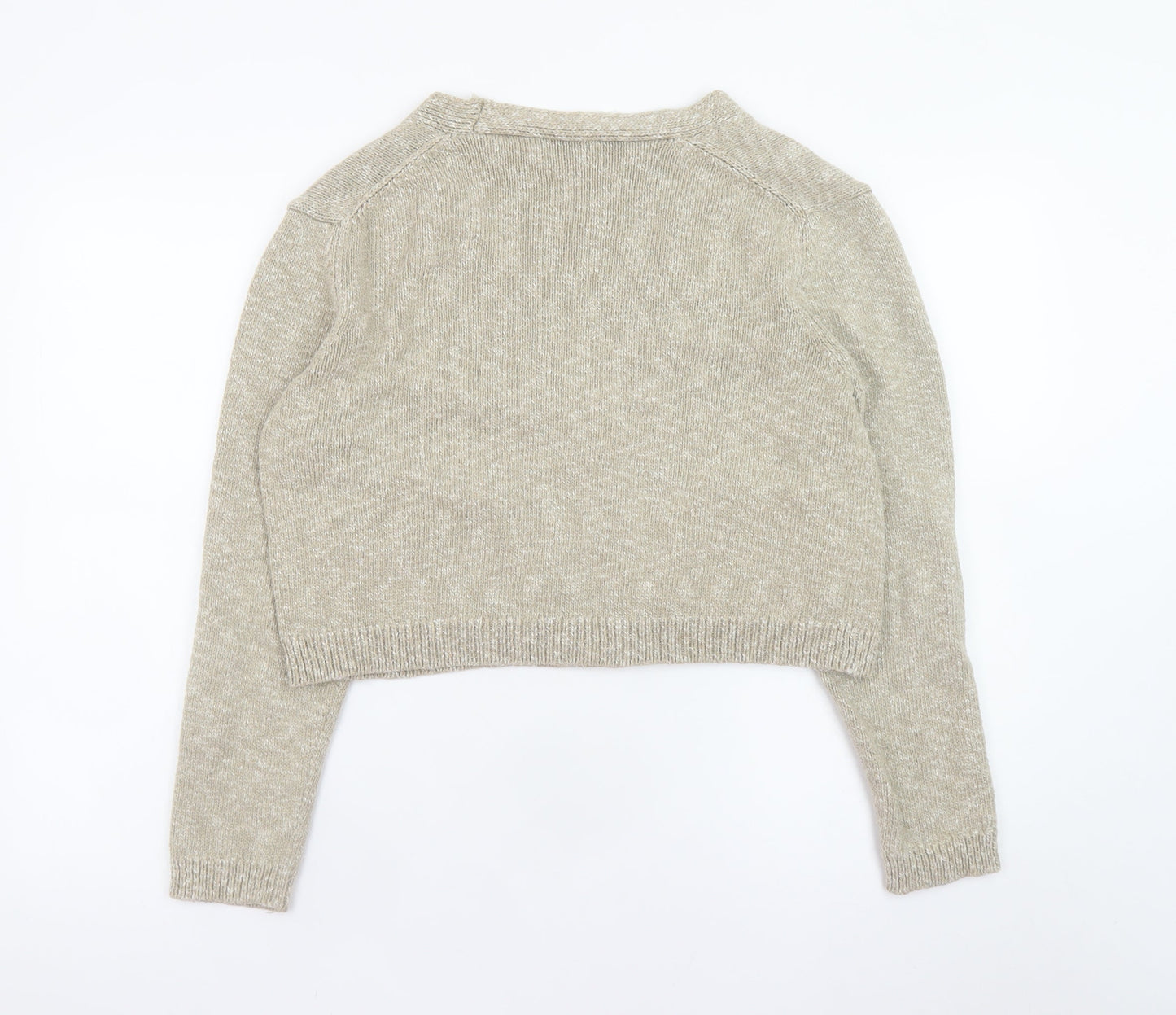 Zara Women Beige Knit V-Neck Button Cardigan Size S