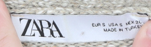Zara Women Beige Knit V-Neck Button Cardigan Size S