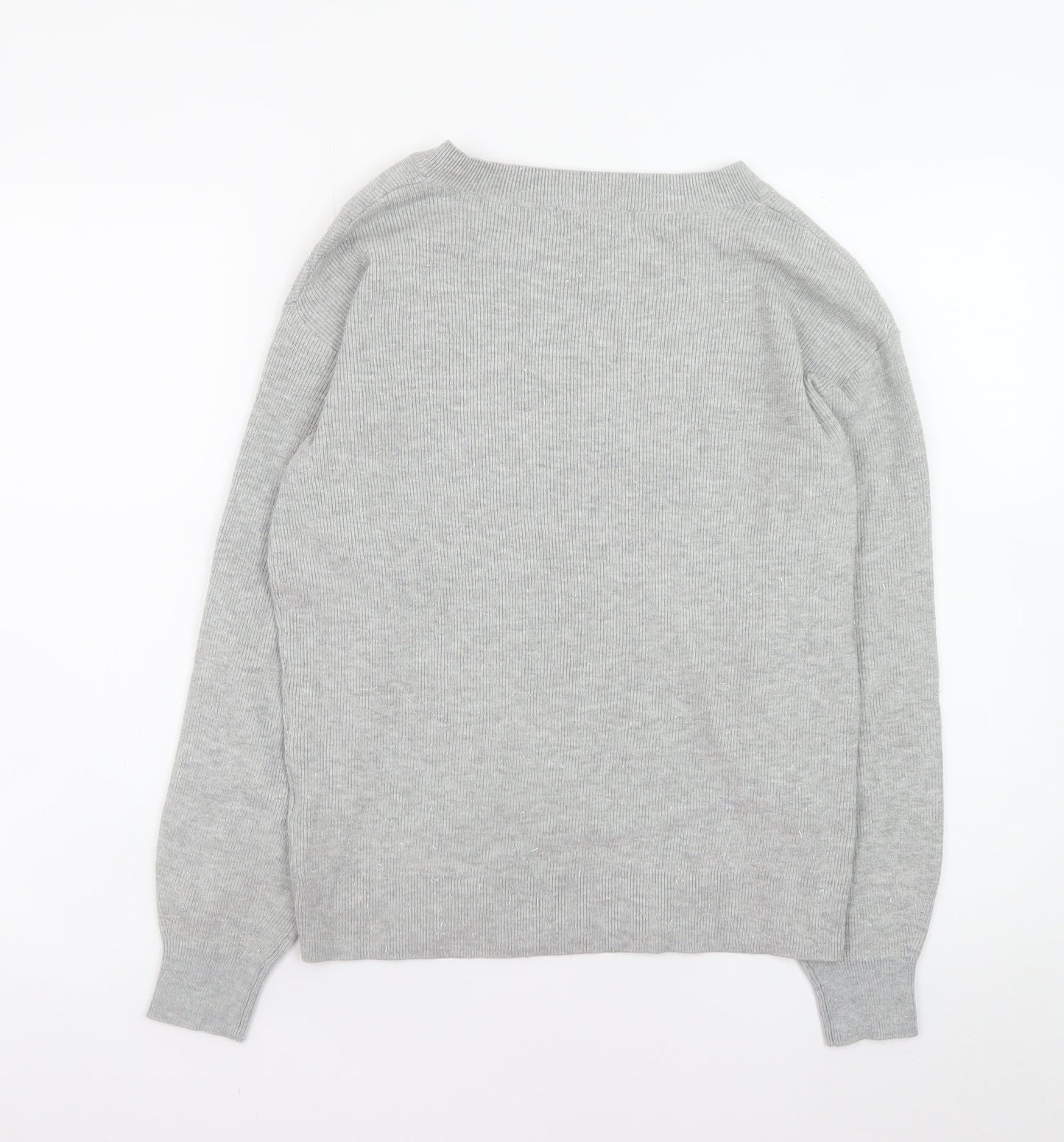 Marks and Spencer Women's Grey V-Neck Knit Jumper Size S