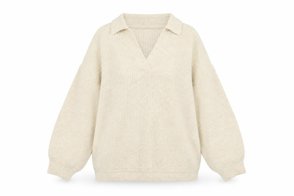 Marks & Spencer Womens Beige Collared Pullover Jumper L Relaxed Fit Knit