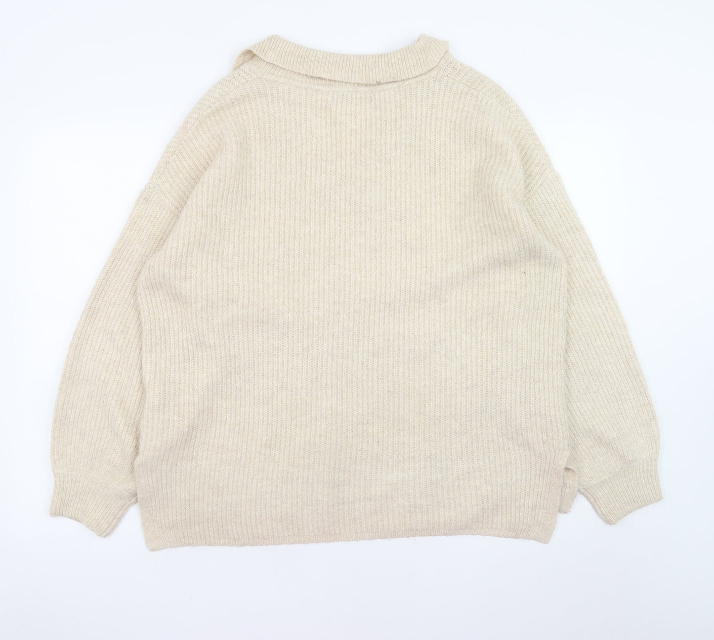 Marks and Spencer Womens Beige Collared Pullover Jumper L Relaxed Fit Knit