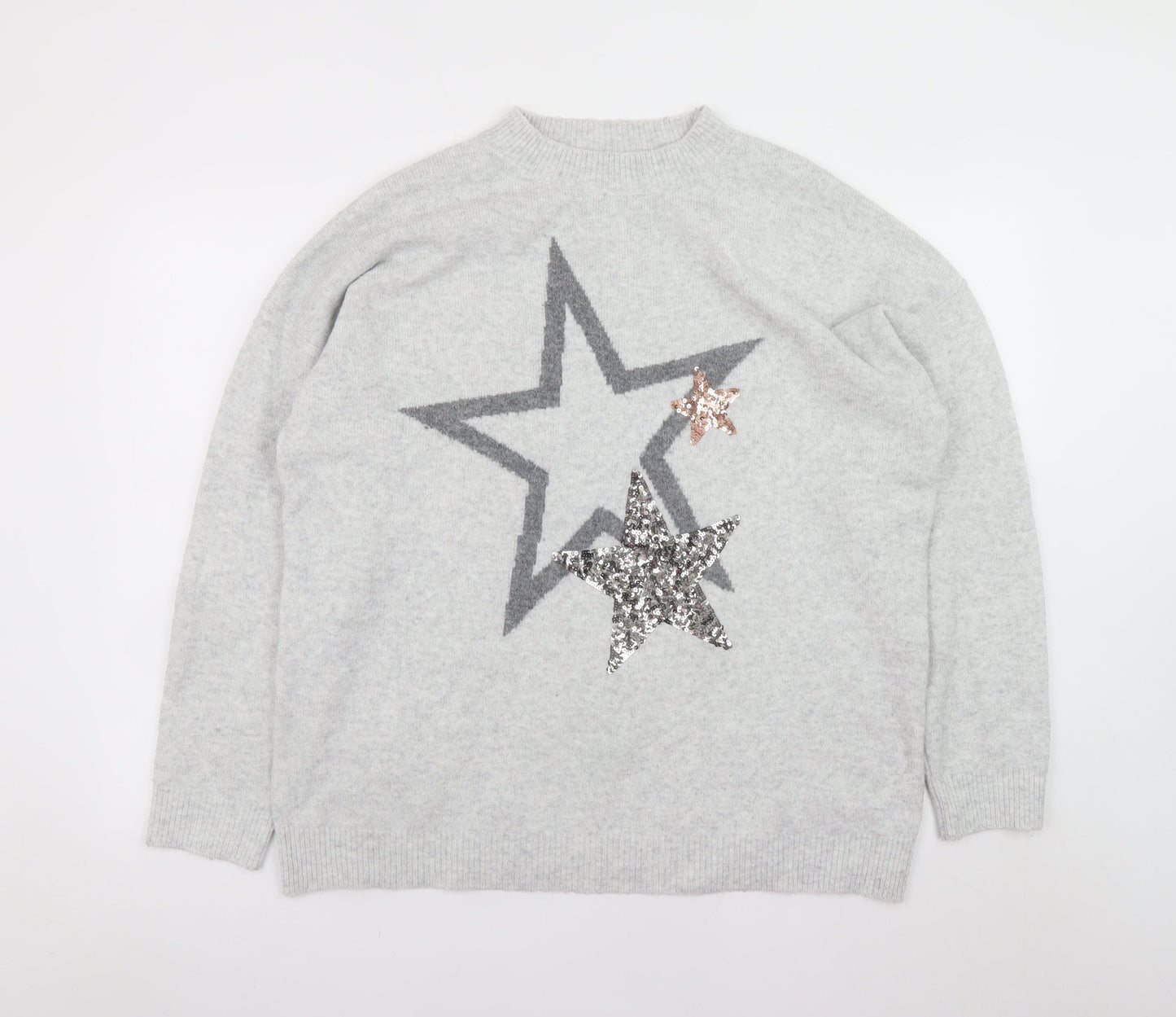 Marks and Spencer Womens Grey Sequin Star Pullover Jumper Size L