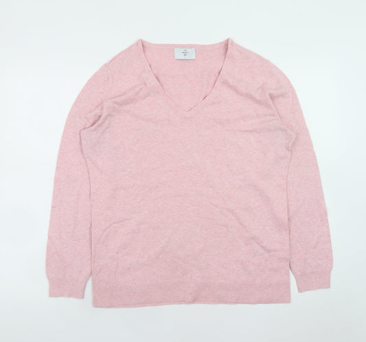 C&A The Basics Women's Pink V-Neck Cotton Blend Jumper Size L