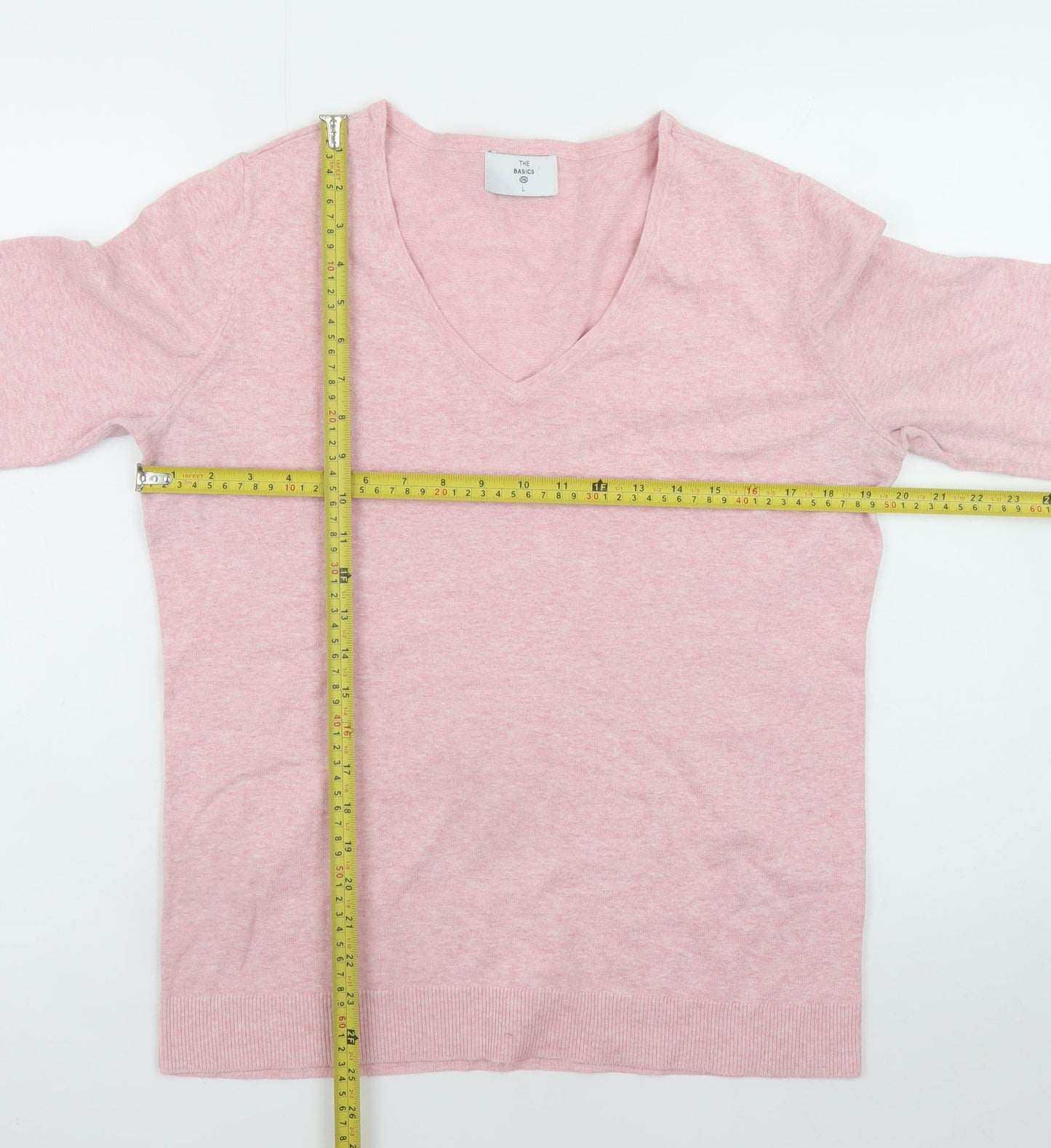 C&A The Basics Women's Pink V-Neck Cotton Blend Jumper Size L