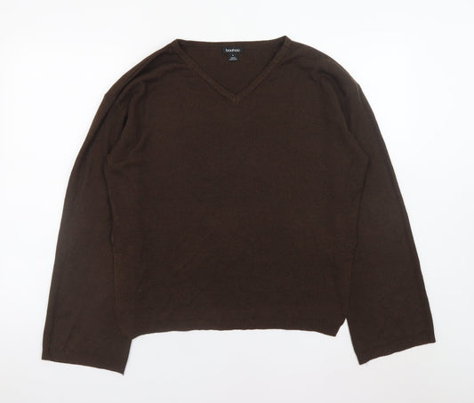 Boohoo Women's Brown V-Neck Long Sleeve Pullover Jumper Size S