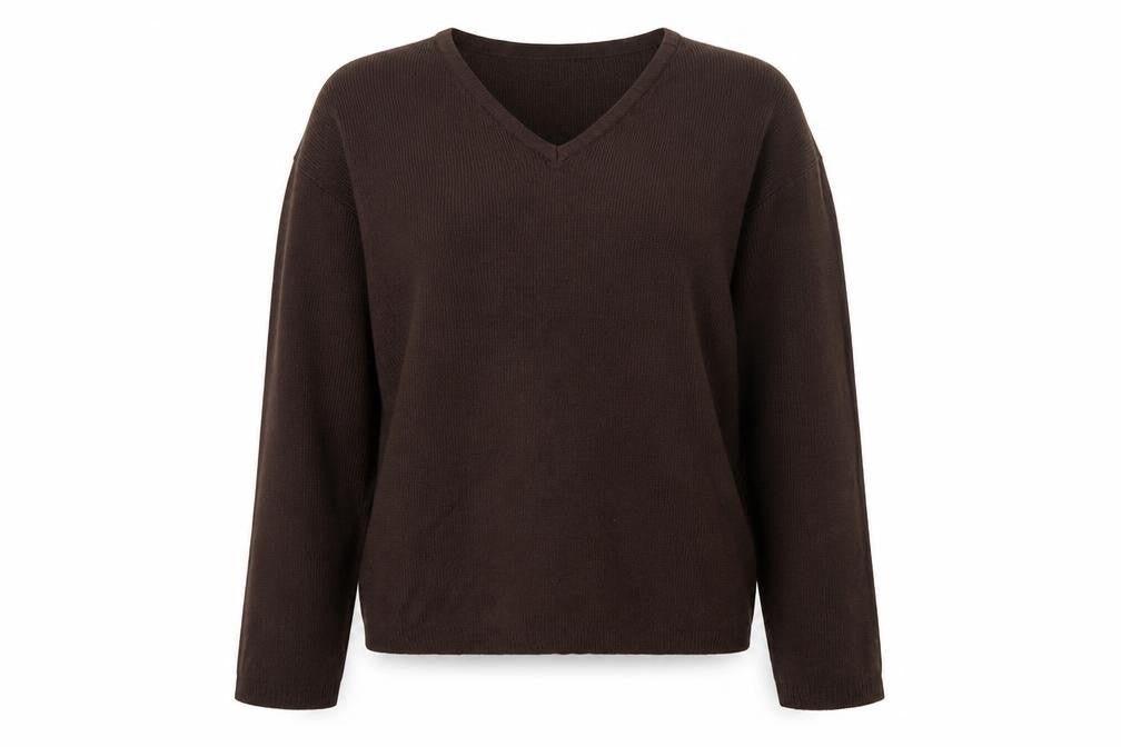 Boohoo Women's Brown V-Neck Long Sleeve Pullover Jumper Size S