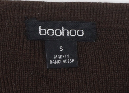 Boohoo Women's Brown V-Neck Long Sleeve Pullover Jumper Size S