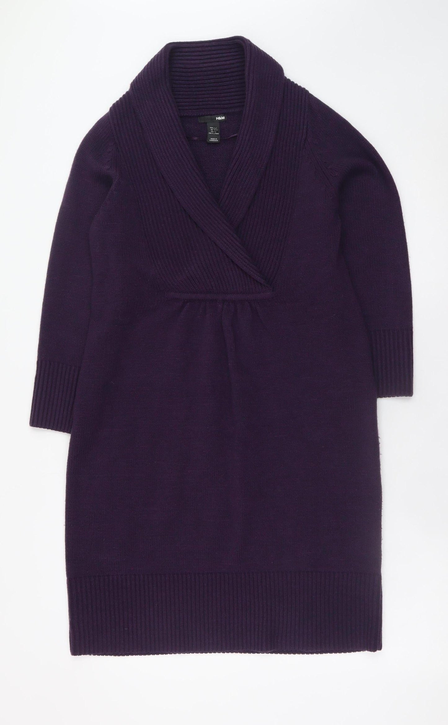 H&M Women’s Purple Jumper Dress Size 12 V-Neck Knit Acrylic