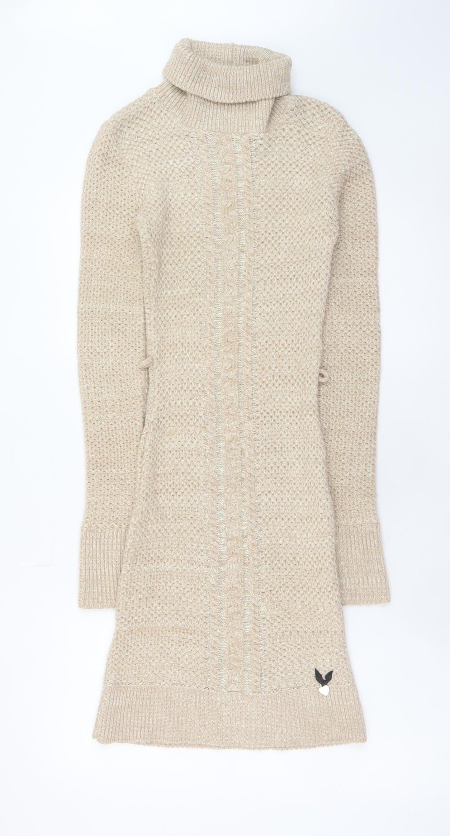 Lipsy Women Beige Knit Roll Neck Jumper Dress Size 6