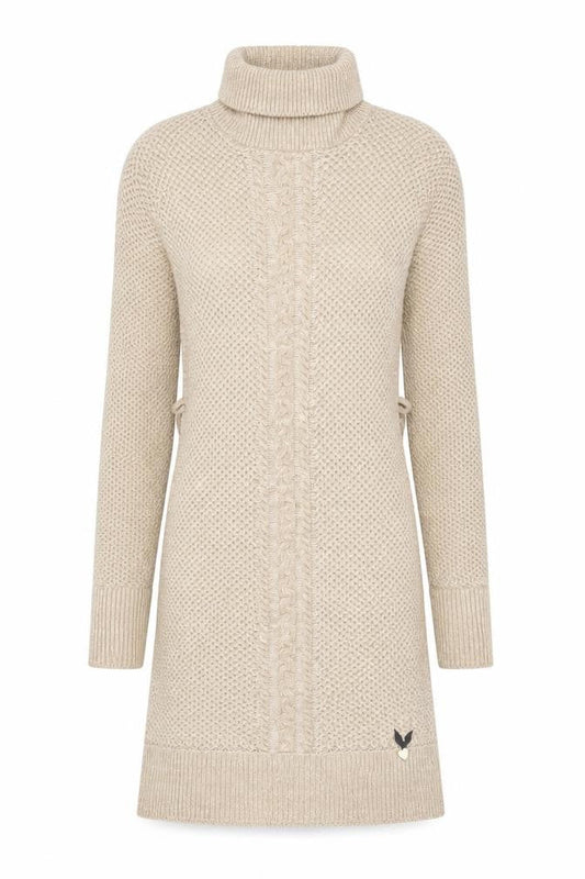 Lipsy Women Beige Knit Roll Neck Jumper Dress Size 6