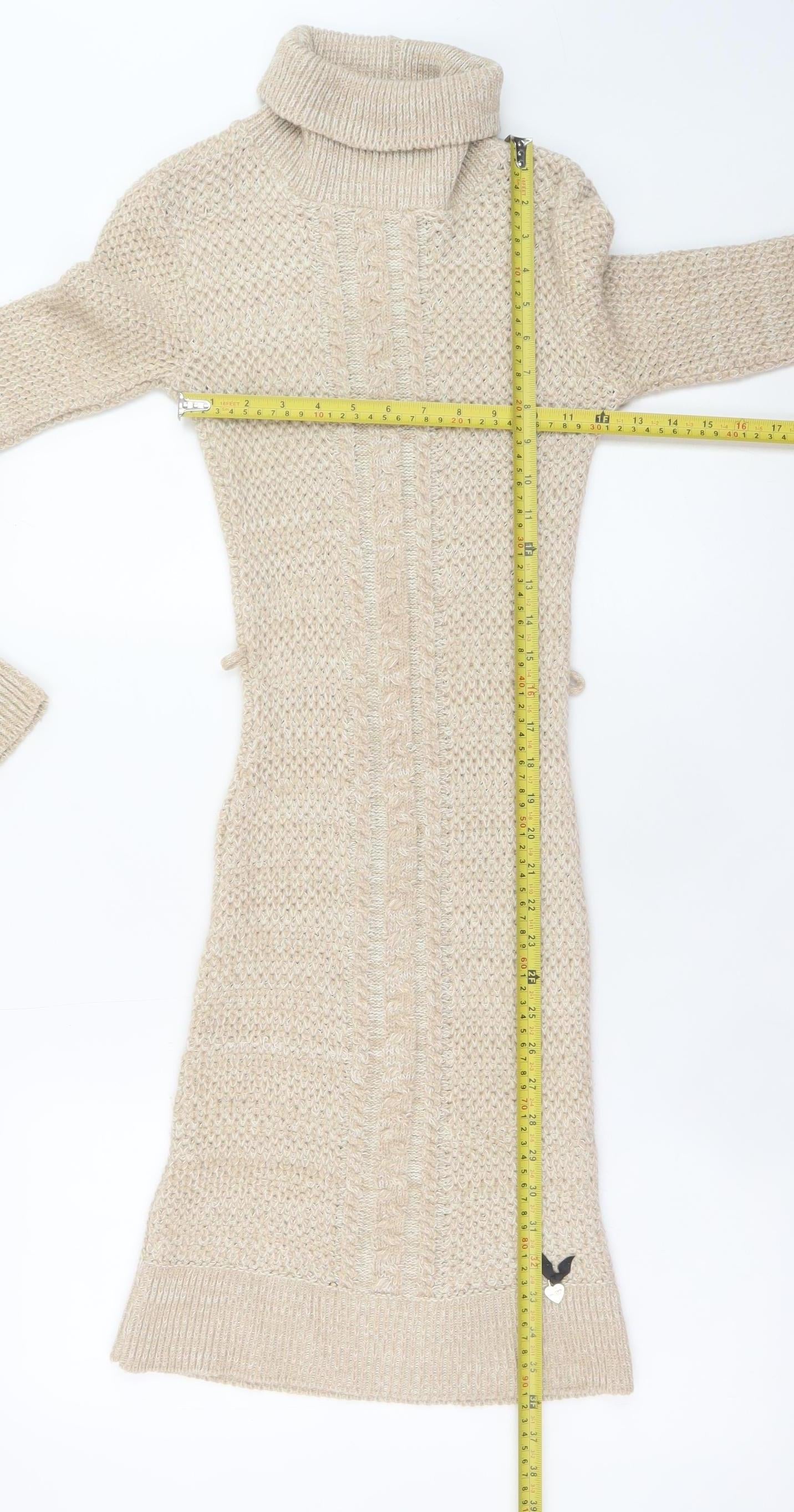 Lipsy Women Beige Knit Roll Neck Jumper Dress Size 6
