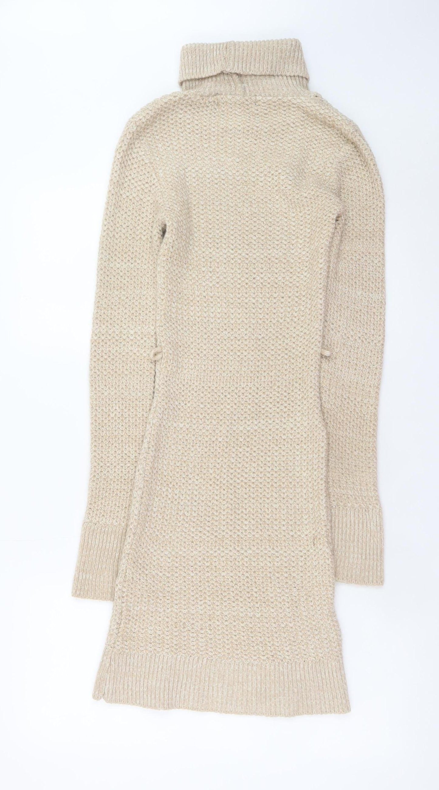 Lipsy Women Beige Knit Roll Neck Jumper Dress Size 6