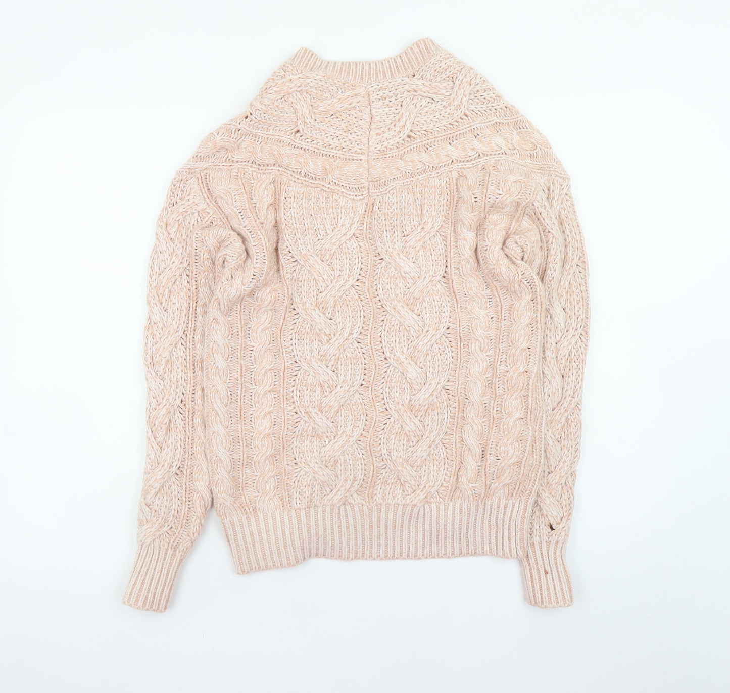 Reiss Women’s Beige Cable-Knit V-Neck Wool Blend Jumper XS