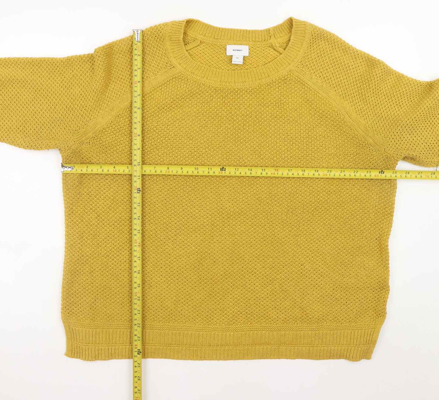 Old Navy Men's Yellow 2XL Chunky Knit Cotton Pullover Jumper