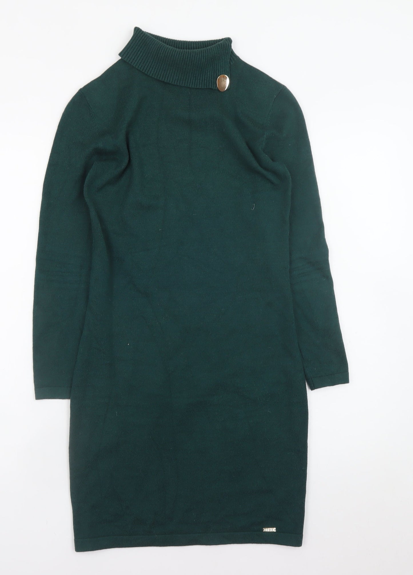 Mohito Women Green XS Bodycon Knit Roll Neck Dress