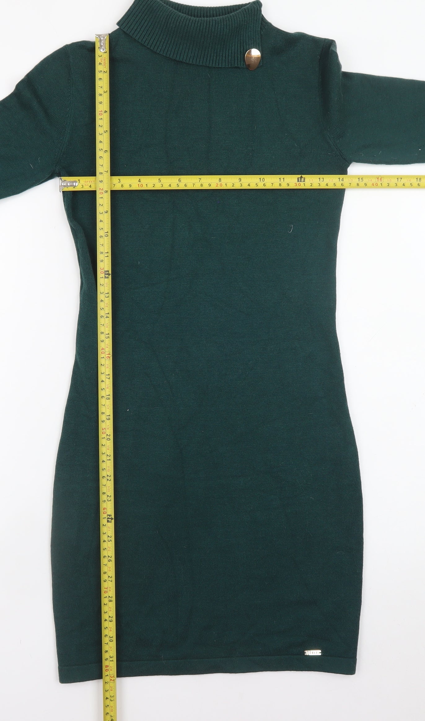 Mohito Women Green XS Bodycon Knit Roll Neck Dress