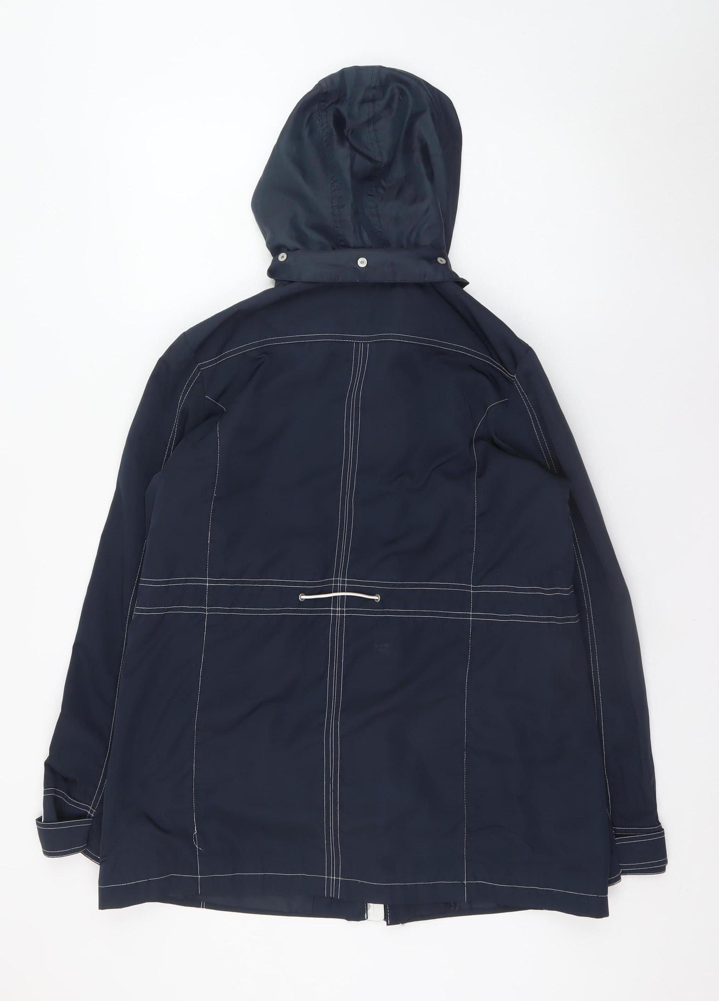 Anna Rose Women's Blue Waterproof Hooded Mid-Length Rain Coat Jacket Size S