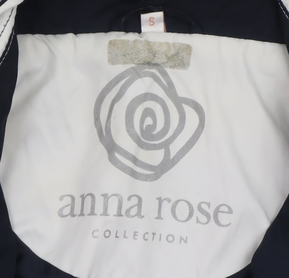 Anna Rose Women's Blue Waterproof Hooded Mid-Length Rain Coat Jacket Size S