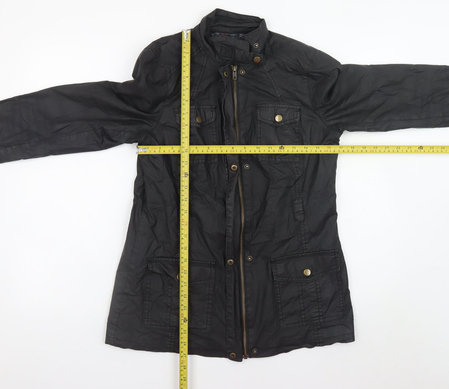 M&Co Women Black Size 10 Waxed Lightweight Utility Jacket