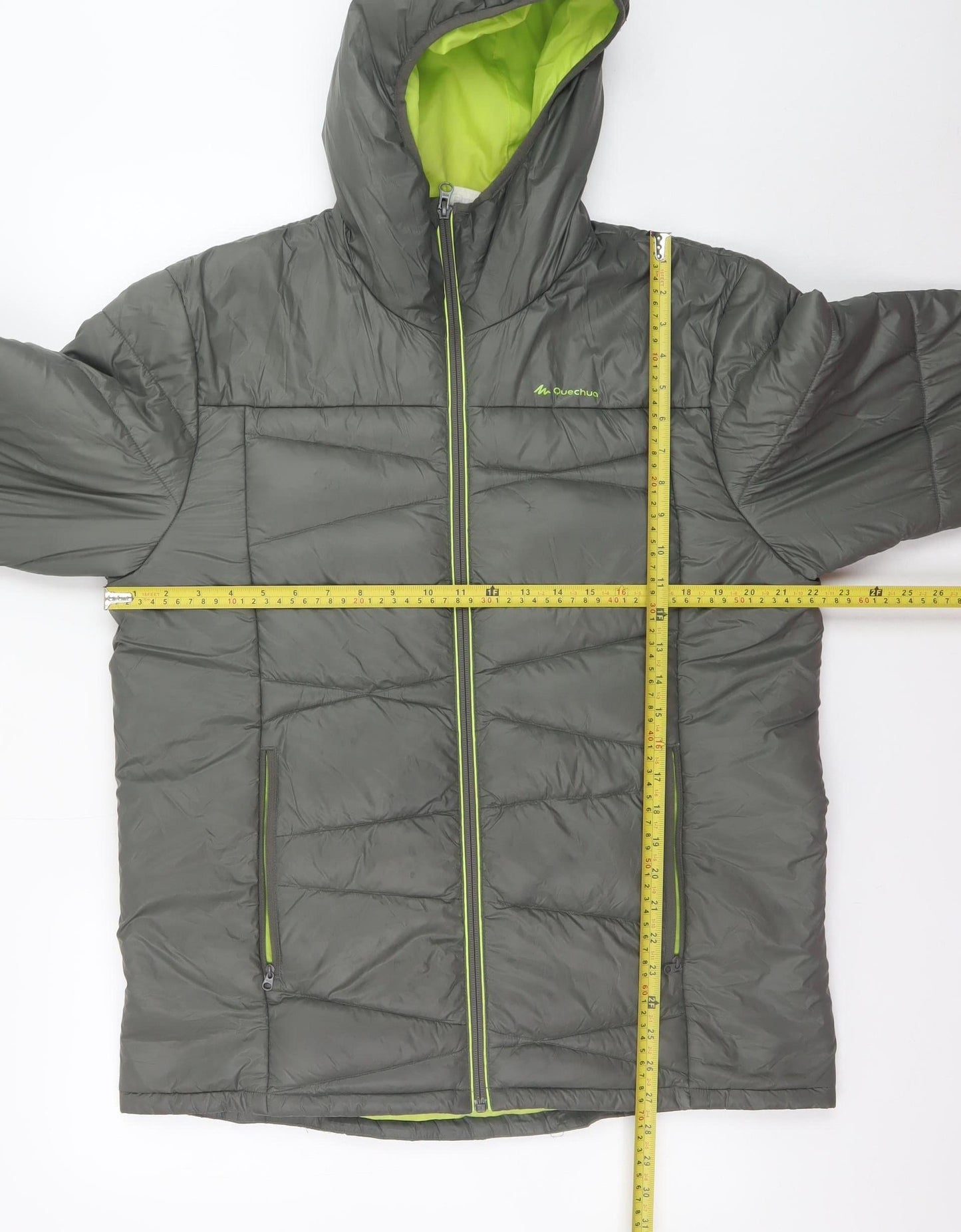 Quechua Men’s Grey XL Hooded Puffer Jacket Lightweight Outdoor