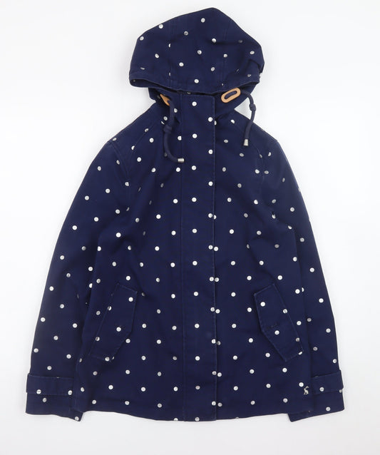 Joules Womens Blue Polka Dot Waterproof Rain Coat Jacket UK 8