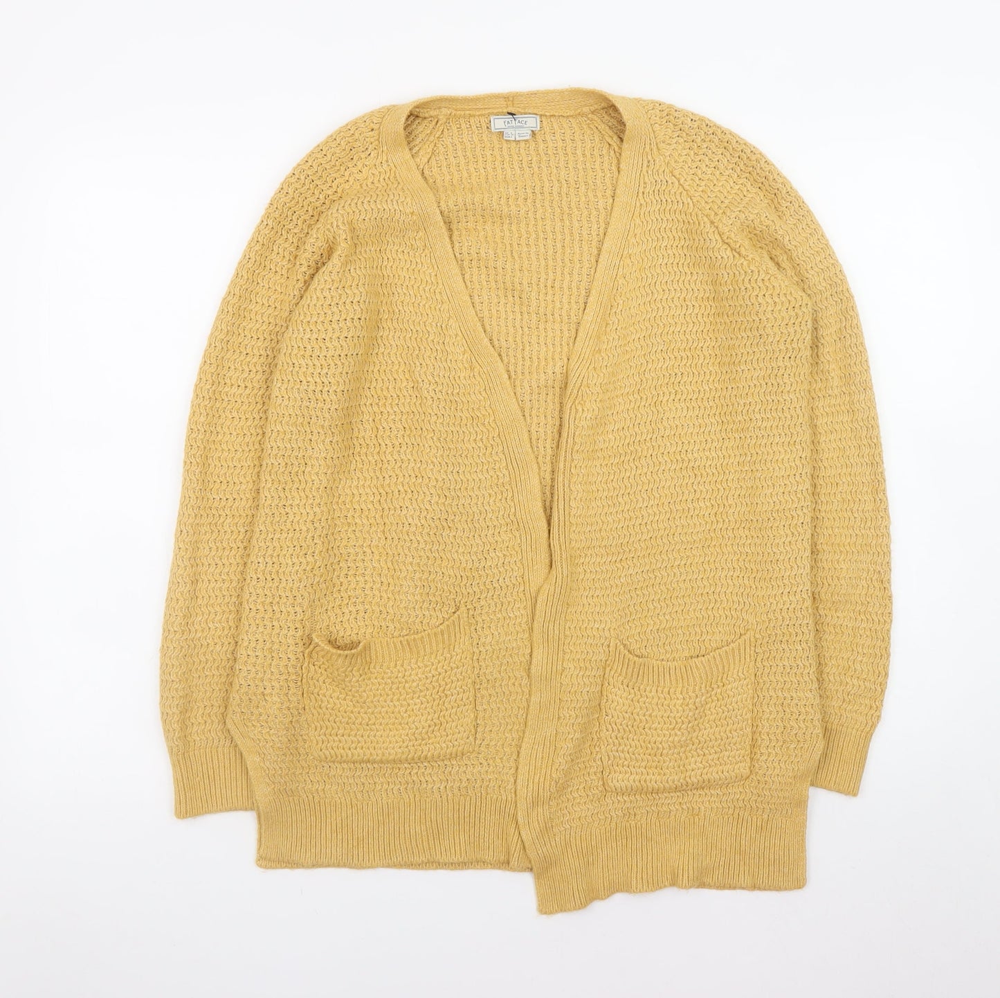 Fat Face Women Yellow Cotton Knit Long Cardigan Size 6