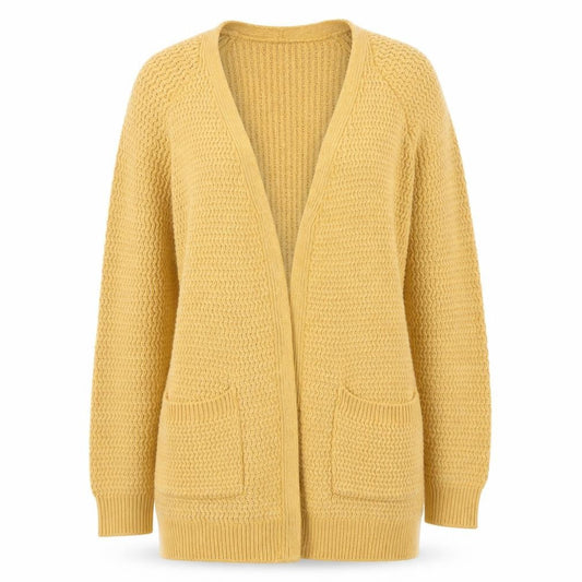 FatFace Women Yellow Cotton Knit Long Cardigan Size 6