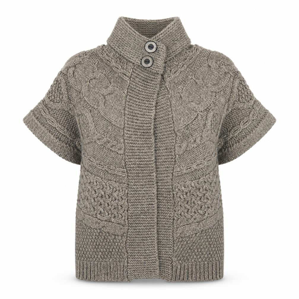 Marks & Spencer Women Beige Cable-Knit Short Sleeve Cardigan UK 14