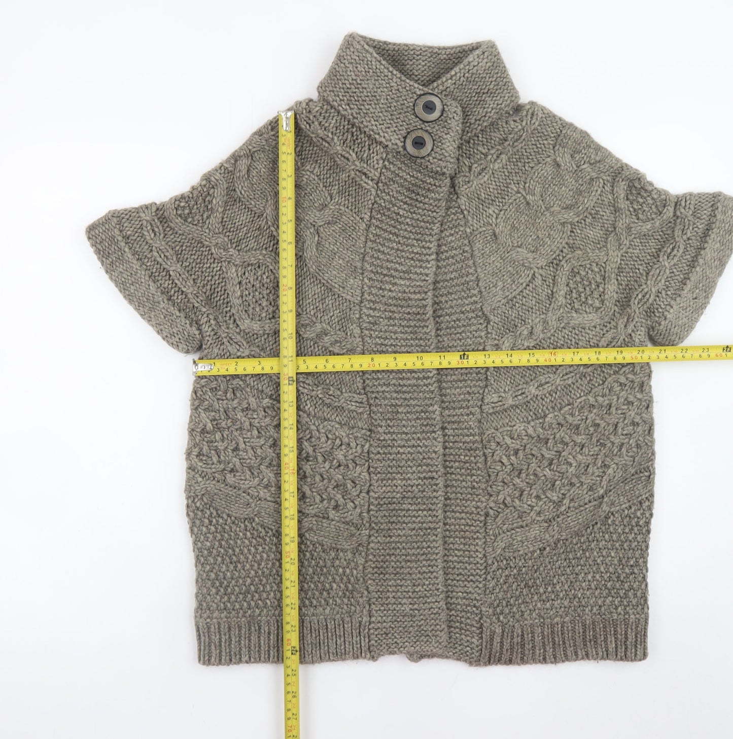 Marks and Spencer Women Beige Cable-Knit Short Sleeve Cardigan UK 14