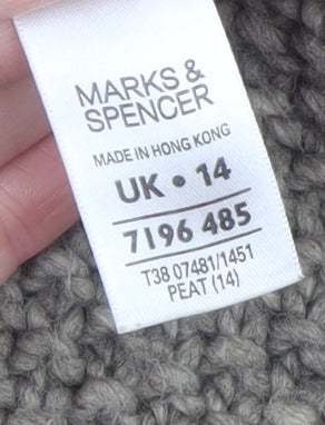 Marks and Spencer Women Beige Cable-Knit Short Sleeve Cardigan UK 14