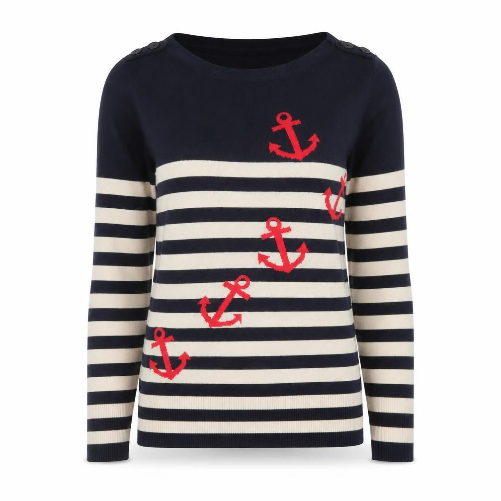 Laura Ashley Women’s Blue Striped Nautical Anchor Jumper UK 10