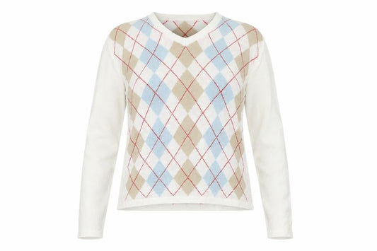 Aquascutum Women’s Multicoloured Argyle V-Neck Cashmere Jumper S