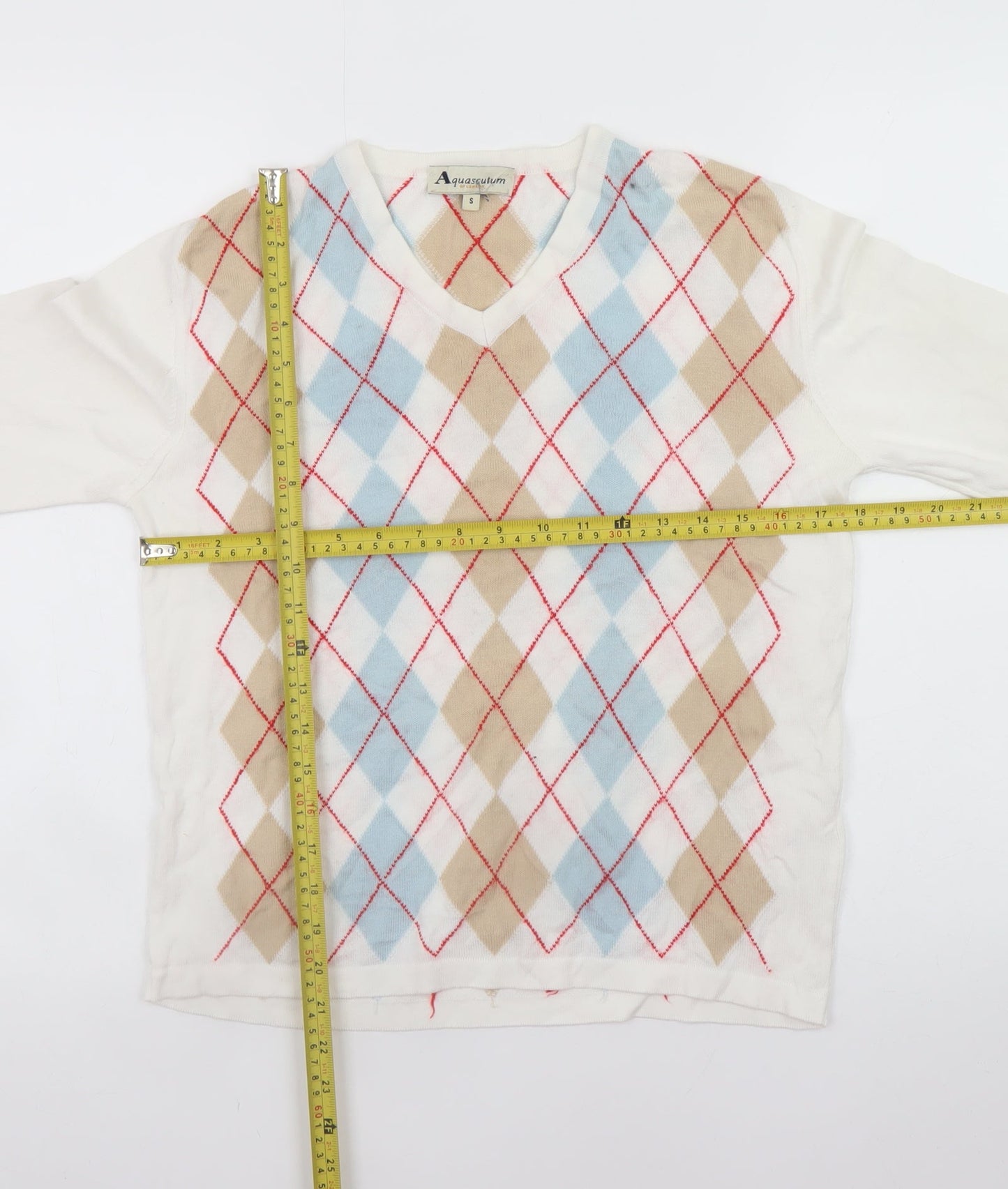 Aquascutum Women’s Multicoloured Argyle V-Neck Cashmere Jumper S