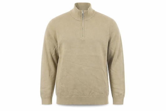 Marks & Spencer Men's Beige XL 1/2 Zip High Neck Cotton Jumper