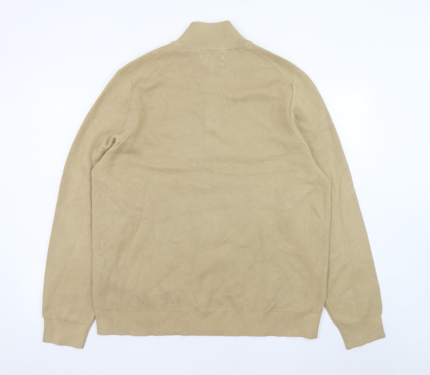 Marks and Spencer Men's Beige XL 1/2 Zip High Neck Cotton Jumper