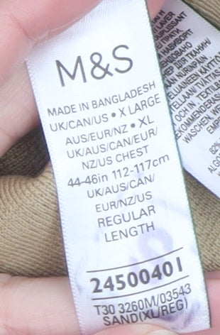 Marks and Spencer Men's Beige XL 1/2 Zip High Neck Cotton Jumper