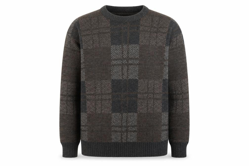 Justin Men's Brown Wool Blend Check Knit Jumper Size S