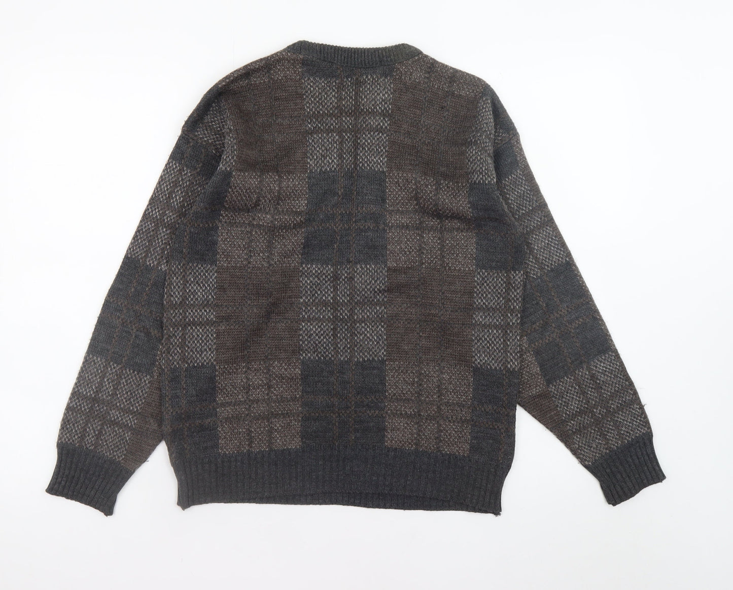Justin Men's Brown Wool Blend Check Knit Jumper Size S