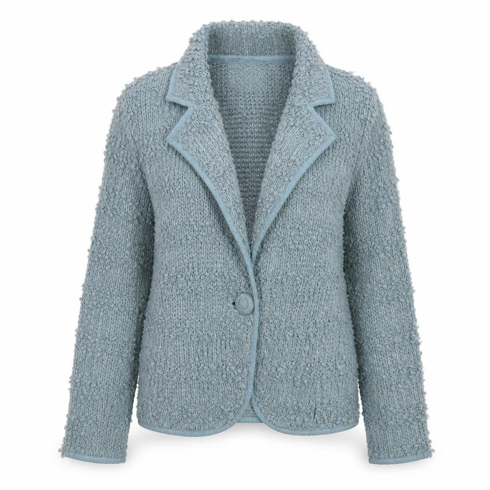 Monsoon Women's Blue Chunky Knit Wool Blend Collared Cardigan Size 8