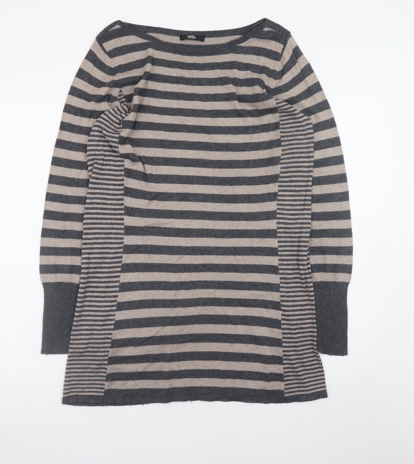 Marks and Spencer Women’s Grey Striped Long Sleeve Jumper Dress Size 18